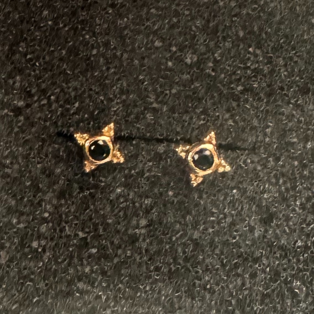 Pair of 14k Gold Black CZ Threaded Studs with Posts